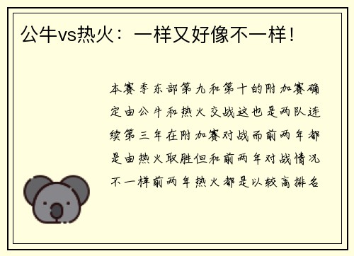公牛vs热火：一样又好像不一样！